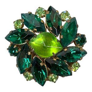Vintage Austrian Crystal Emerald Green Rhinestone Leaf Cluster Brooch Statement